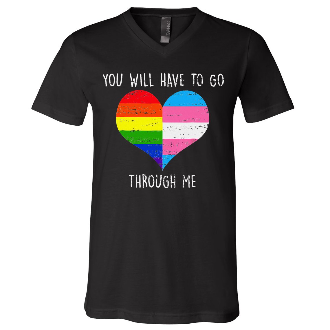 Retro Lgbtq Pride You’Ll Have To Go Through Me V-Neck T-Shirt