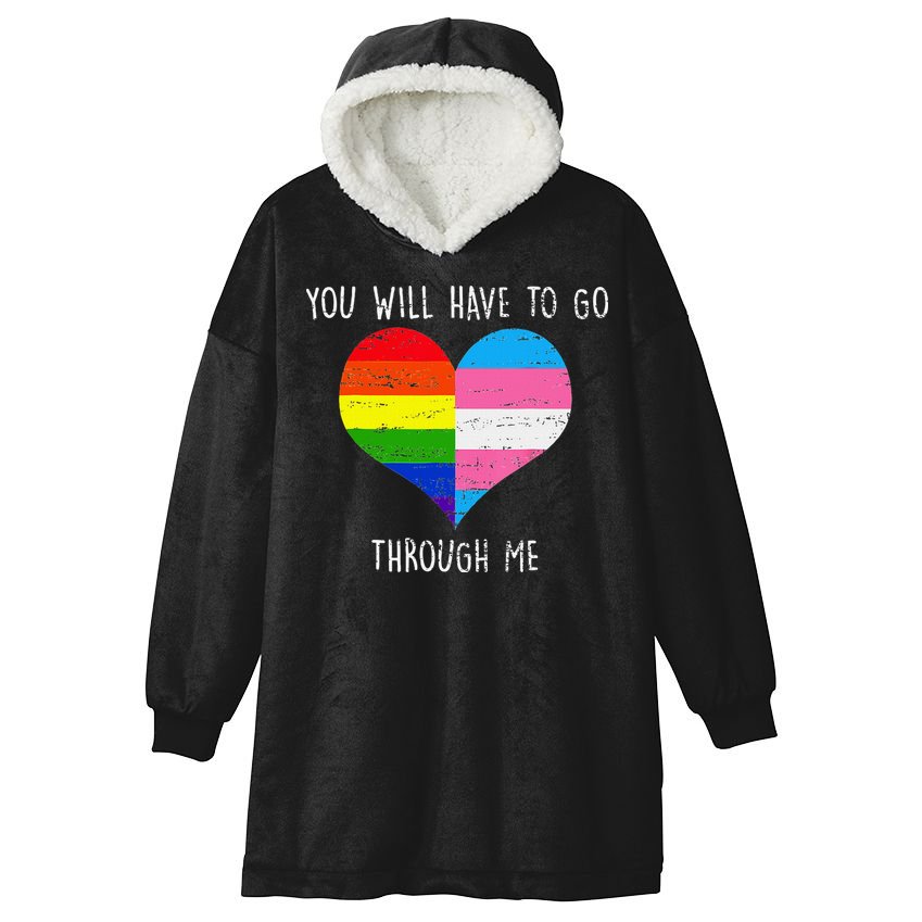 Retro Lgbtq Pride You’Ll Have To Go Through Me Hooded Wearable Blanket