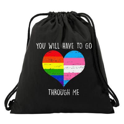 Retro Lgbtq Pride You’Ll Have To Go Through Me Drawstring Bag