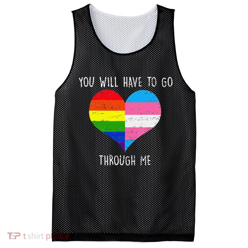 Retro Lgbtq Pride You’Ll Have To Go Through Me Mesh Reversible Basketball Jersey Tank