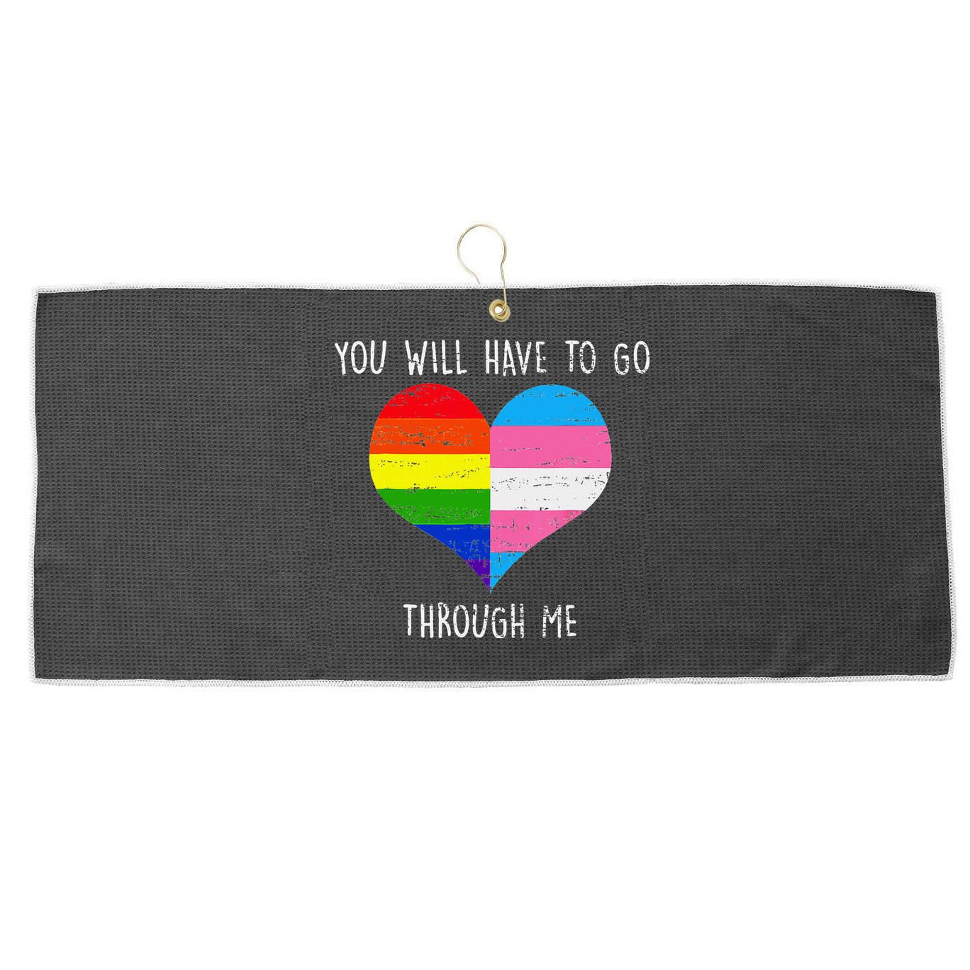 Retro Lgbtq Pride You’Ll Have To Go Through Me Large Microfiber Waffle Golf Towel