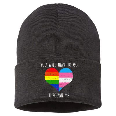 Retro Lgbtq Pride You’Ll Have To Go Through Me Sustainable Knit Beanie