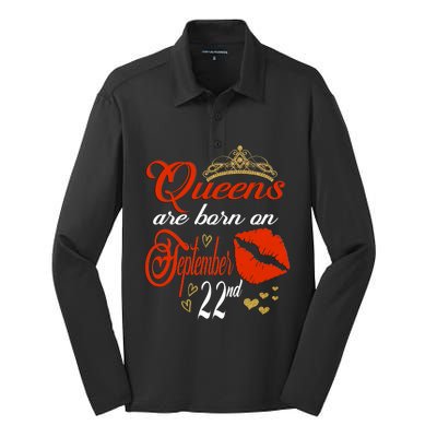 Red Lip Print Queens Are Born On September 22nd Virgo Gift Silk Touch Performance Long Sleeve Polo