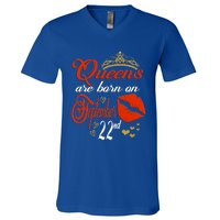 Red Lip Print Queens Are Born On September 22nd Virgo Gift V-Neck T-Shirt