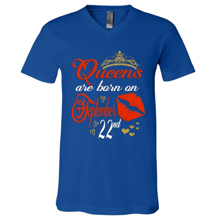 Red Lip Print Queens Are Born On September 22nd Virgo Gift V-Neck T-Shirt