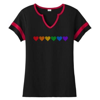 Rainbow LGBT Pride Hearts Ladies Halftime Notch Neck Tee