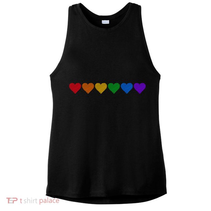 Rainbow LGBT Pride Hearts Ladies PosiCharge Tri-Blend Wicking Tank