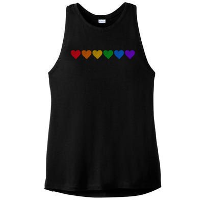 Rainbow LGBT Pride Hearts Ladies PosiCharge Tri-Blend Wicking Tank