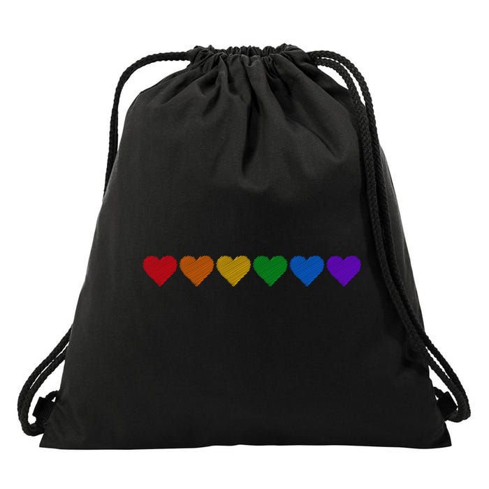 Rainbow LGBT Pride Hearts Drawstring Bag