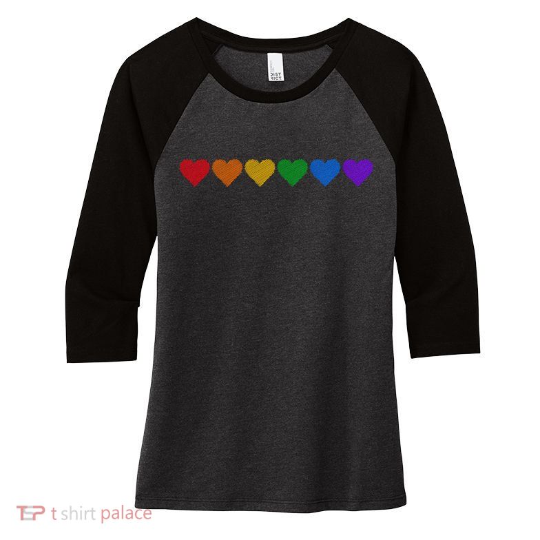 Rainbow LGBT Pride Hearts Women's Tri-Blend 3/4-Sleeve Raglan Shirt