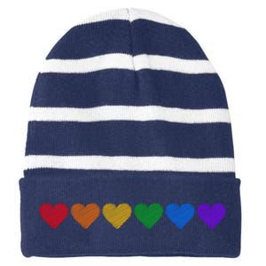 Rainbow LGBT Pride Hearts Striped Beanie with Solid Band