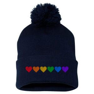 Rainbow LGBT Pride Hearts Pom Pom 12in Knit Beanie