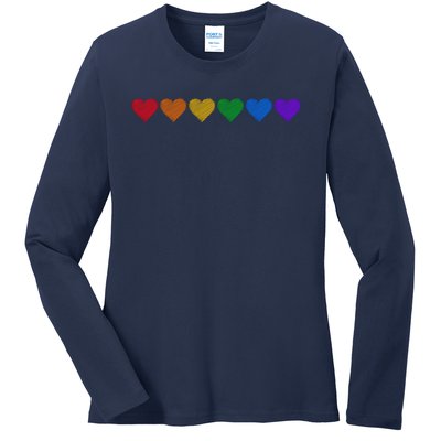 Rainbow LGBT Pride Hearts Ladies Long Sleeve Shirt