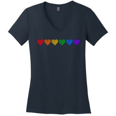 Rainbow LGBT Pride Hearts Women's V-Neck T-Shirt