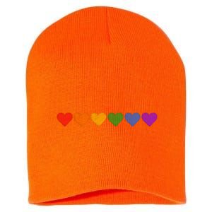 Rainbow LGBT Pride Hearts Short Acrylic Beanie