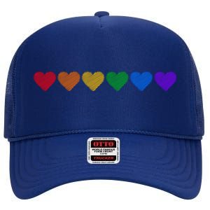 Rainbow LGBT Pride Hearts High Crown Mesh Back Trucker Hat