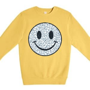 Retro Leopard Print Emoji Smiley Premium Crewneck Sweatshirt