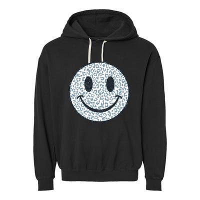 Retro Leopard Print Emoji Smiley Garment-Dyed Fleece Hoodie