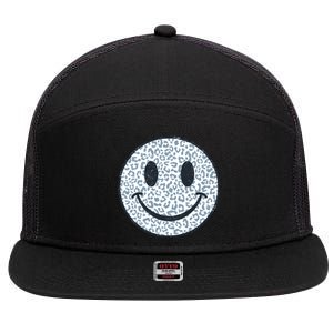 Retro Leopard Print Emoji Smiley 7 Panel Mesh Trucker Snapback Hat