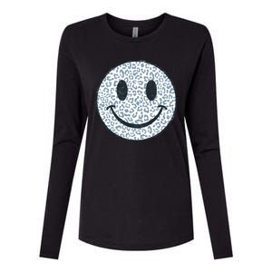 Retro Leopard Print Emoji Smiley Womens Cotton Relaxed Long Sleeve T-Shirt