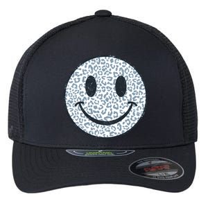 Retro Leopard Print Emoji Smiley Flexfit Unipanel Trucker Cap