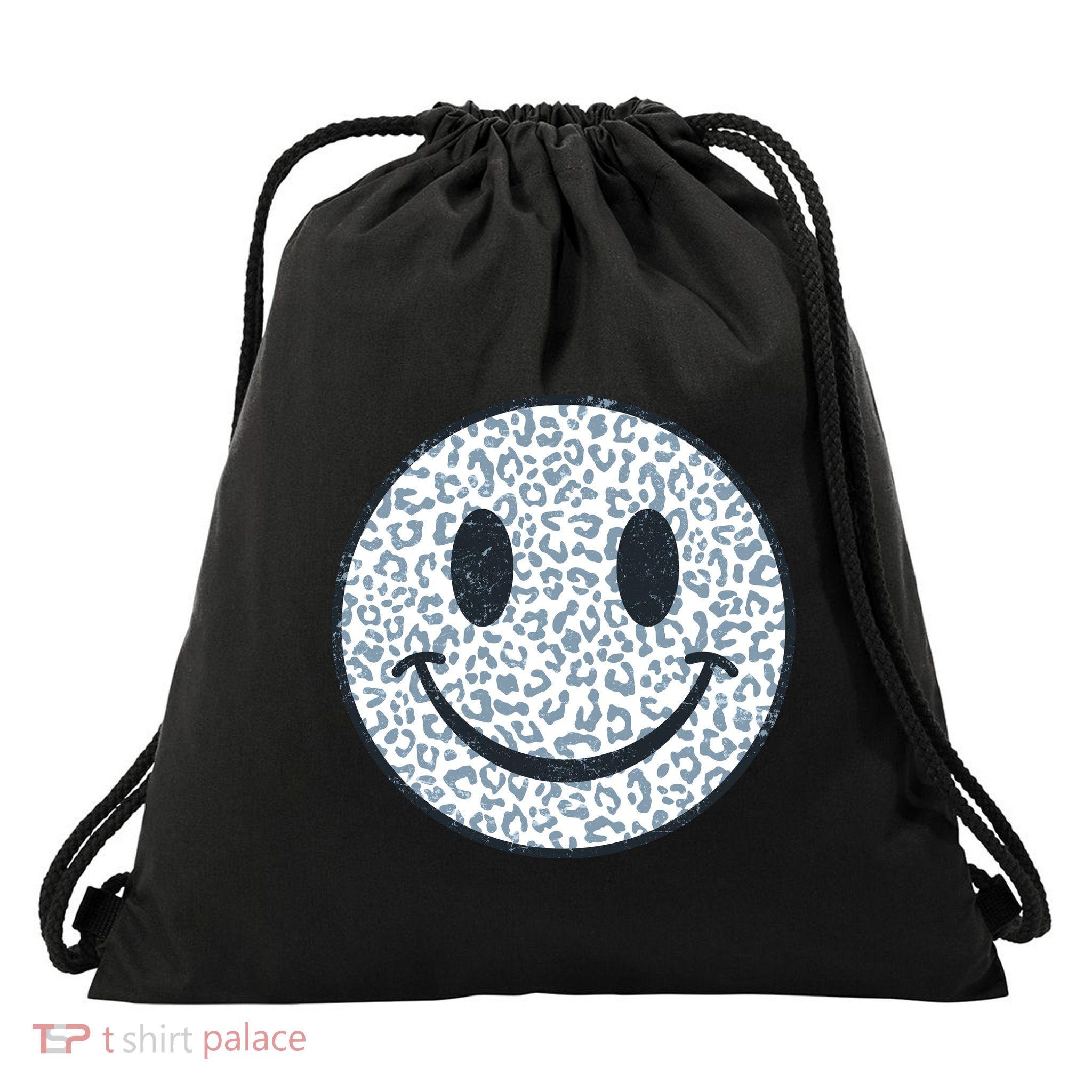 Retro Leopard Print Emoji Smiley Drawstring Bag