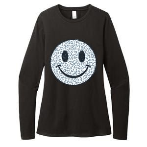 Retro Leopard Print Emoji Smiley Womens CVC Long Sleeve Shirt