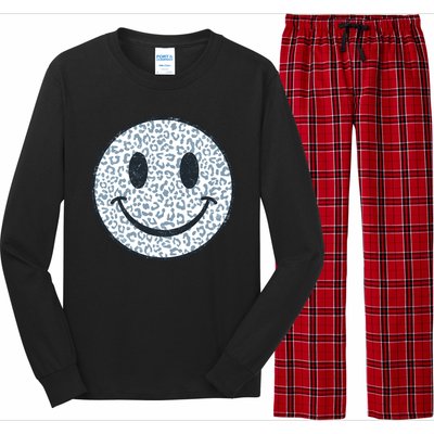 Retro Leopard Print Emoji Smiley Long Sleeve Pajama Set