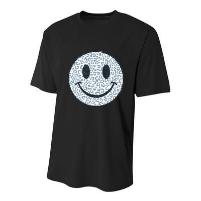 Retro Leopard Print Emoji Smiley Youth Performance Sprint T-Shirt