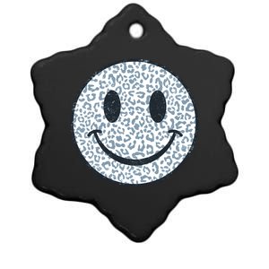 Retro Leopard Print Emoji Smiley Ceramic Star Ornament