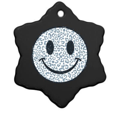 Retro Leopard Print Emoji Smiley Ceramic Star Ornament