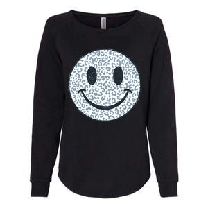 Retro Leopard Print Emoji Smiley Womens California Wash Sweatshirt