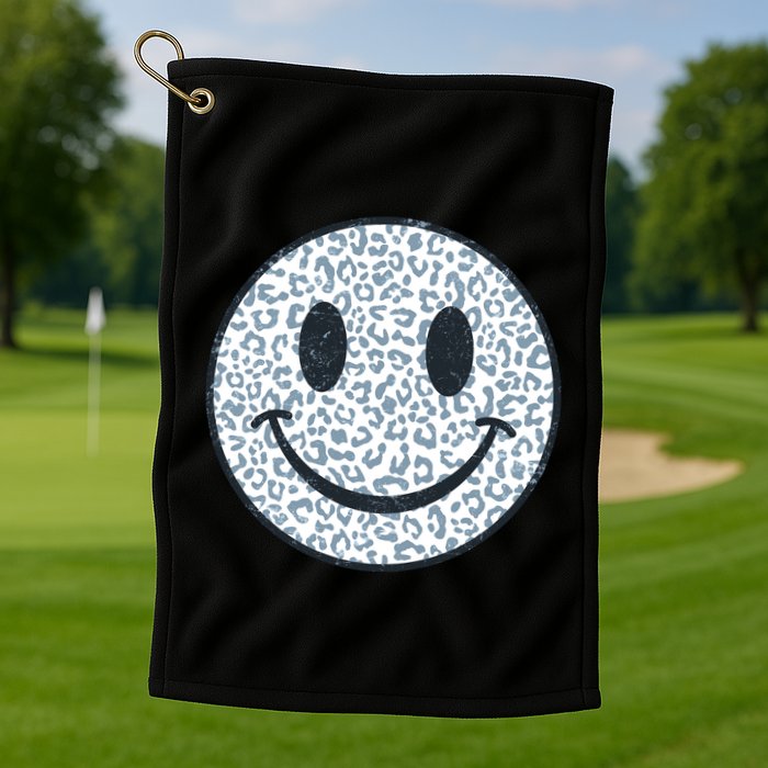 Retro Leopard Print Emoji Smiley Golf Towel