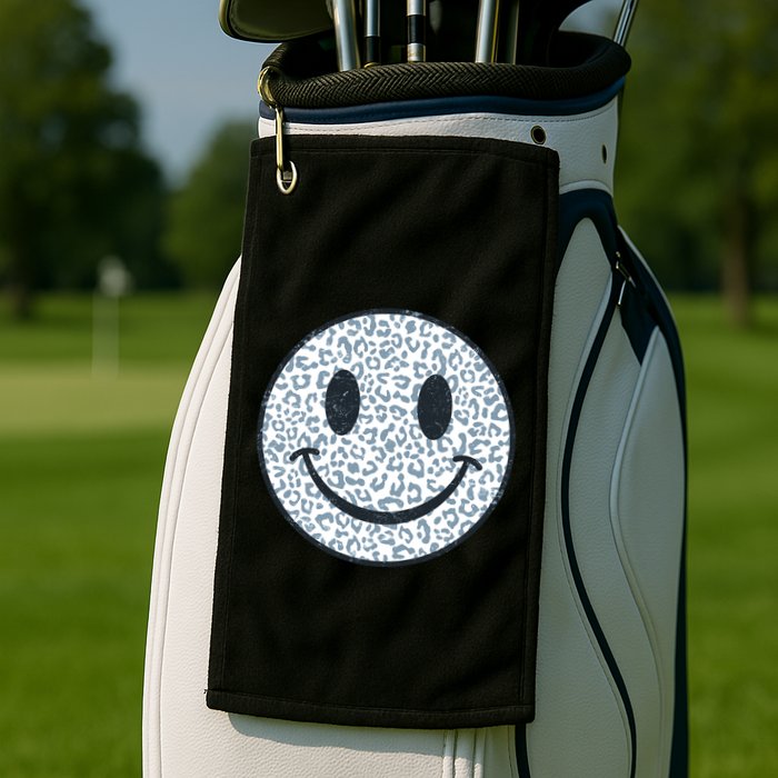 Retro Leopard Print Emoji Smiley Golf Towel