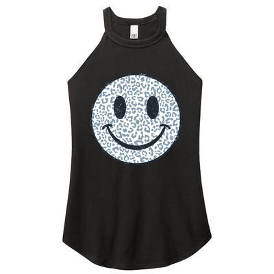 Retro Leopard Print Emoji Smiley Women's Perfect Tri Rocker Tank