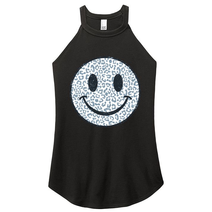 Retro Leopard Print Emoji Smiley Women's Perfect Tri Rocker Tank