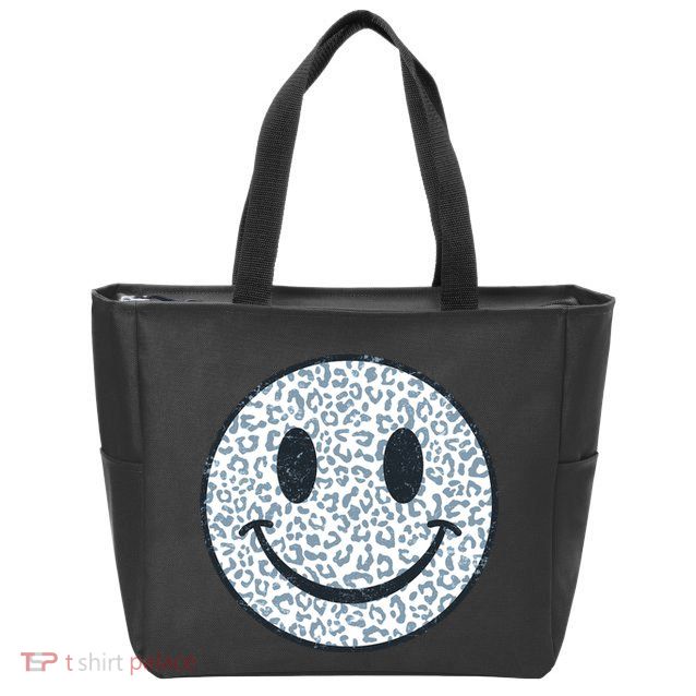 Retro Leopard Print Emoji Smiley Zip Tote Bag