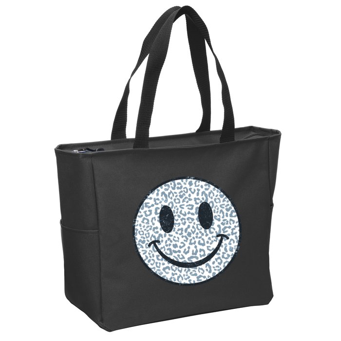 Retro Leopard Print Emoji Smiley Zip Tote Bag