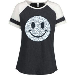 Retro Leopard Print Emoji Smiley Enza Ladies Jersey Colorblock Tee