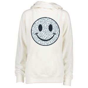 Retro Leopard Print Emoji Smiley Womens Funnel Neck Pullover Hood