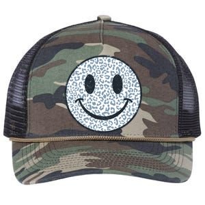 Retro Leopard Print Emoji Smiley Retro Rope Trucker Hat Cap