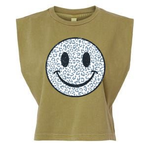 Retro Leopard Print Emoji Smiley Garment-Dyed Women's Muscle Tee