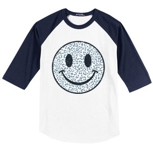 Retro Leopard Print Emoji Smiley Baseball Sleeve Shirt