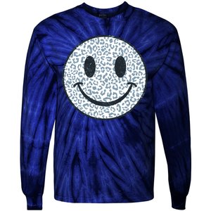 Retro Leopard Print Emoji Smiley Tie-Dye Long Sleeve Shirt