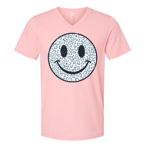 Retro Leopard Print Emoji Smiley V-Neck T-Shirt