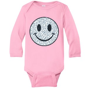 Retro Leopard Print Emoji Smiley Baby Long Sleeve Bodysuit