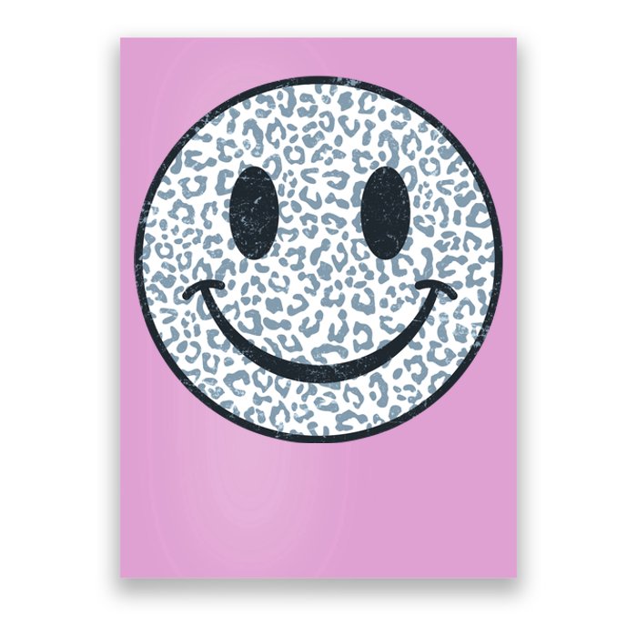 Retro Leopard Print Emoji Smiley Poster