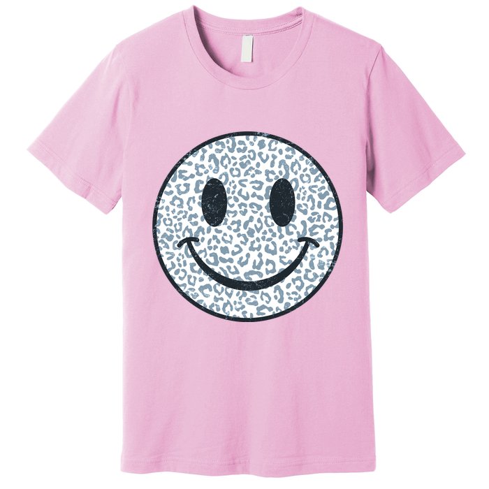 Retro Leopard Print Emoji Smiley Premium T-Shirt