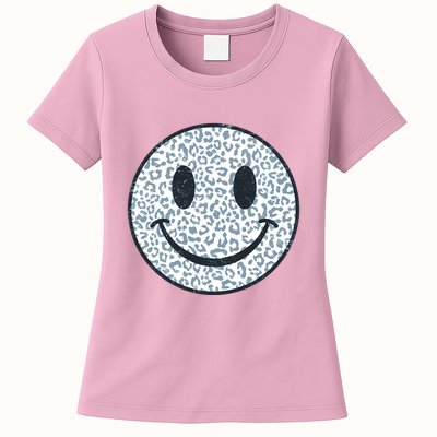 Retro Leopard Print Emoji Smiley Womens T-Shirt