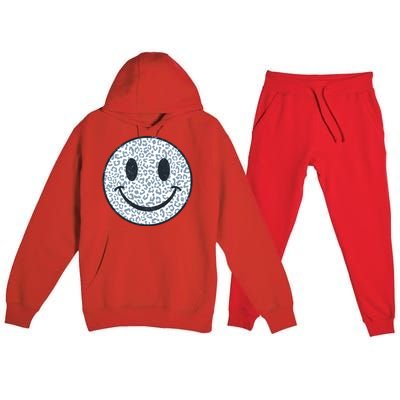 Retro Leopard Print Emoji Smiley Premium Hooded Sweatsuit Set